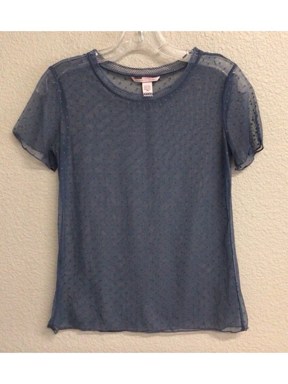 Victoria’s Secret Women’s Teal See Through Top Size XS Sheer Short Sleeve Dot